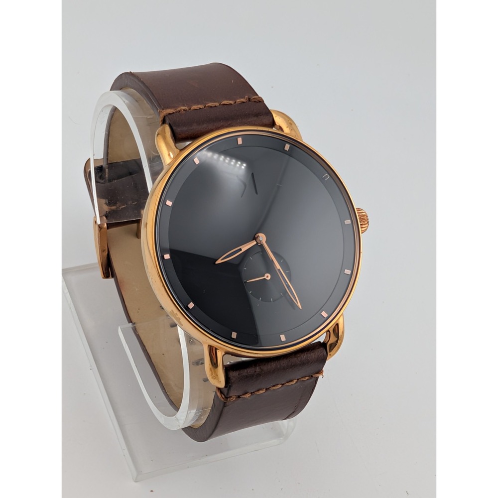 MVMT Revolver Men's Watch 41mm Rose Gold Case Brown Leather Band- New Battery